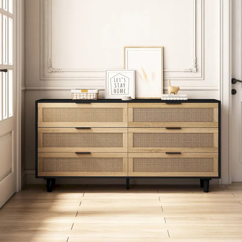 6-Drawer Rattan Storage Cabinet, 59 inch Wide