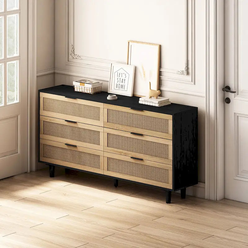 6-Drawer Rattan Storage Cabinet, 59 inch Wide