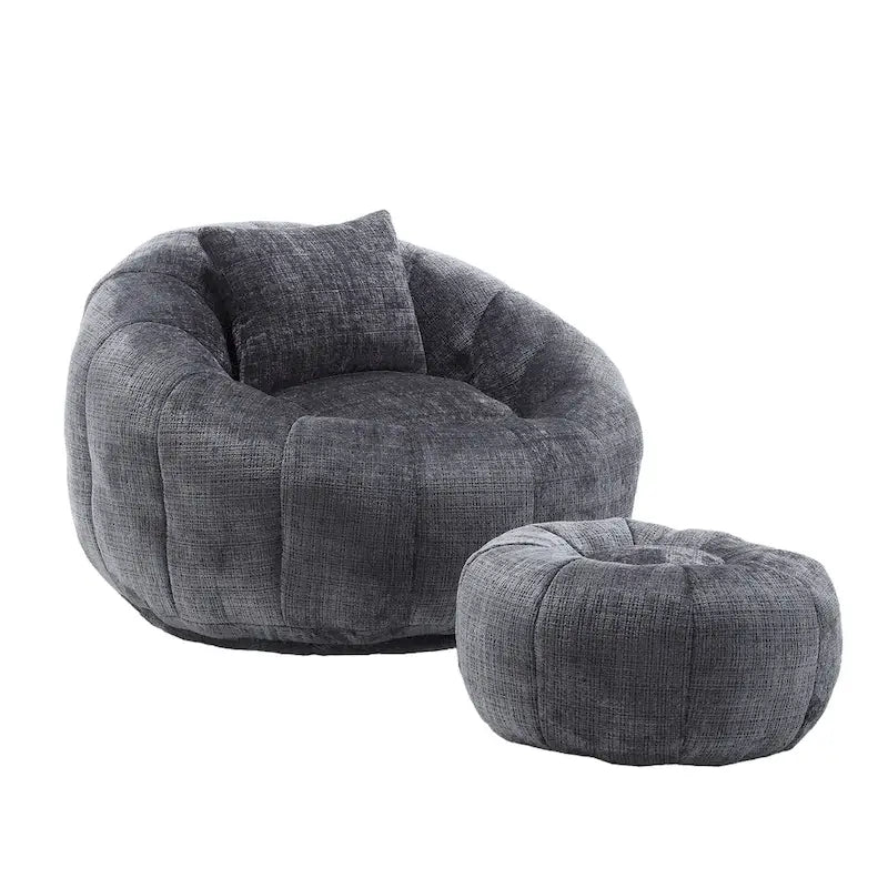 Ronde Zitzakstoel met Ottomaan, Bekleed met Chenille