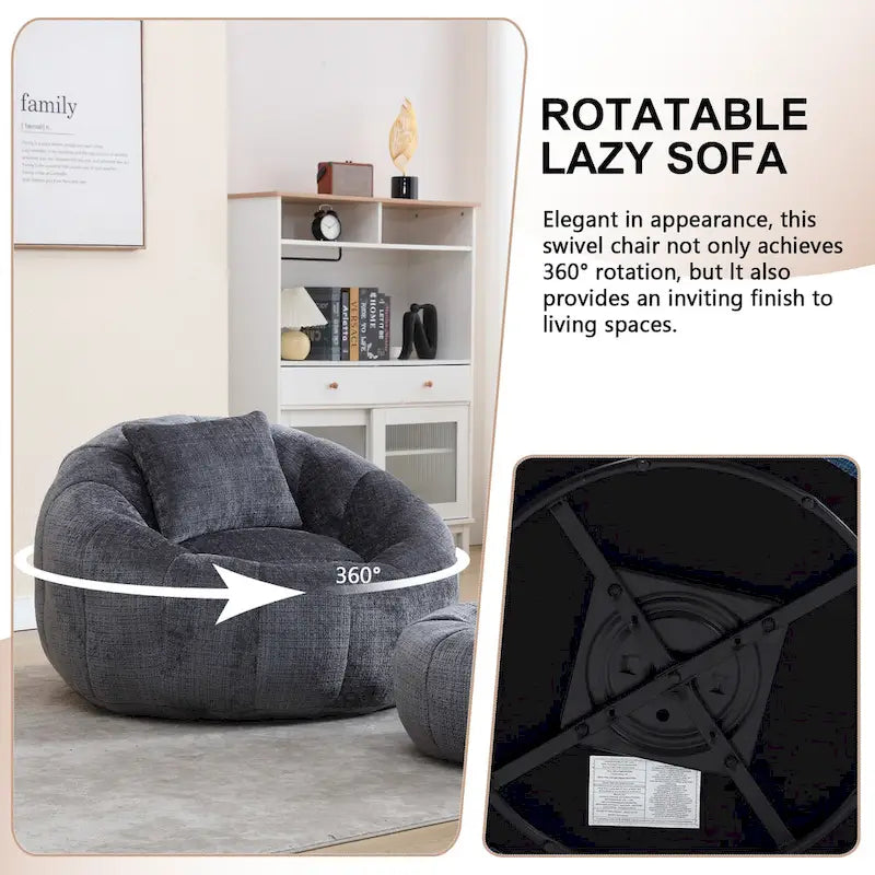 Ronde Zitzakstoel met Ottomaan, Bekleed met Chenille