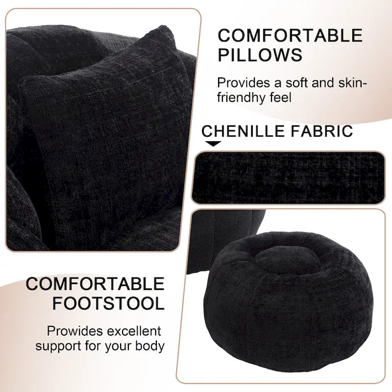 Ronde Zitzakstoel met Ottomaan, Bekleed met Chenille