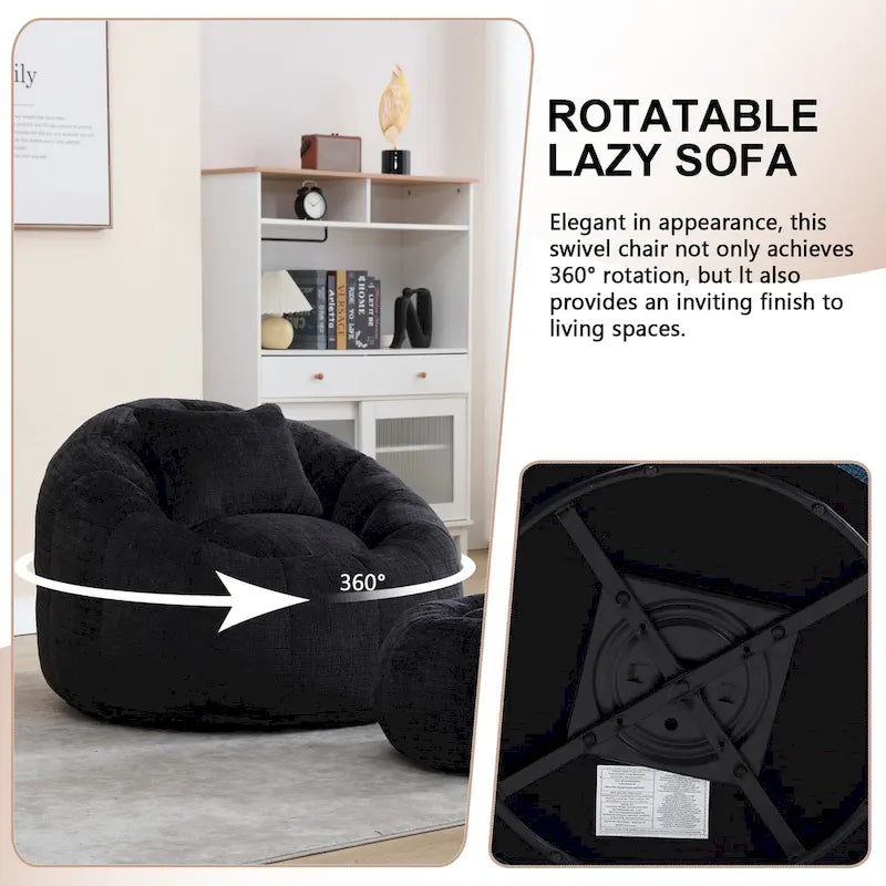 Ronde Zitzakstoel met Ottomaan, Bekleed met Chenille