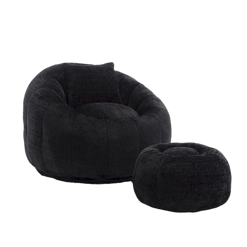 Ronde Zitzakstoel met Ottomaan, Bekleed met Chenille