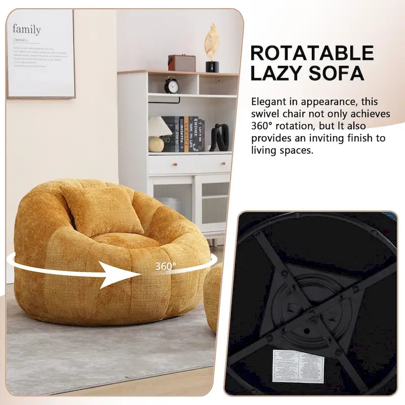 Ronde Zitzakstoel met Ottomaan, Bekleed met Chenille