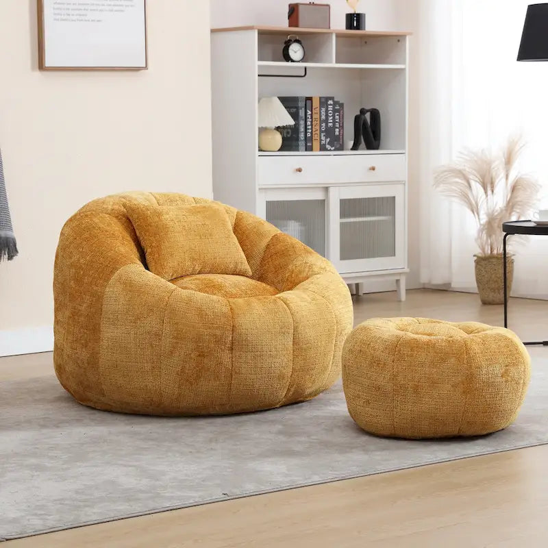 Ronde Zitzakstoel met Ottomaan, Bekleed met Chenille