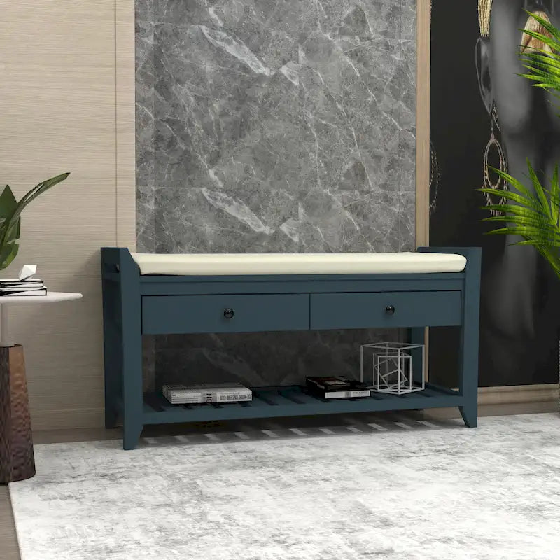 Entryway Storage Bench with Drawers and Shoe Rack