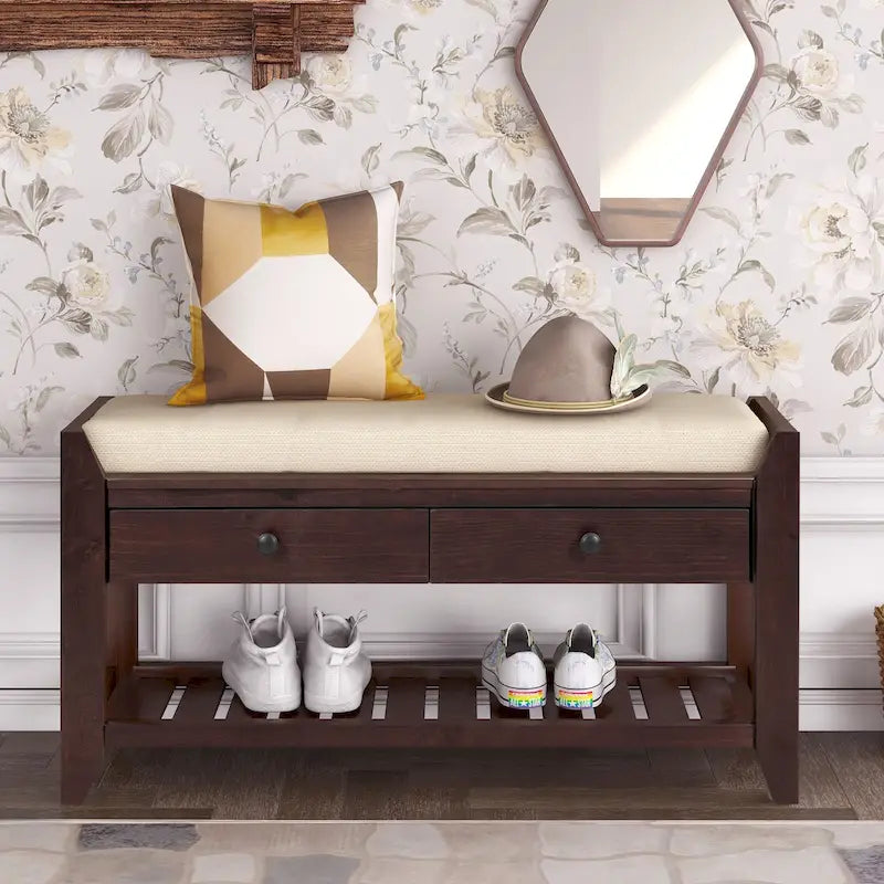Entryway Storage Bench with Drawers and Shoe Rack