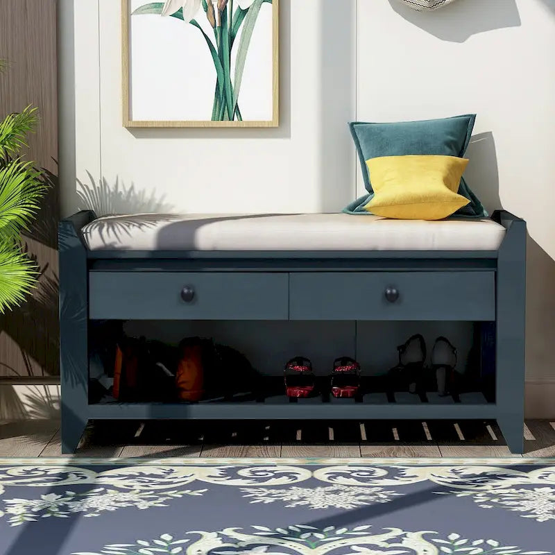 Entryway Storage Bench with Drawers and Shoe Rack
