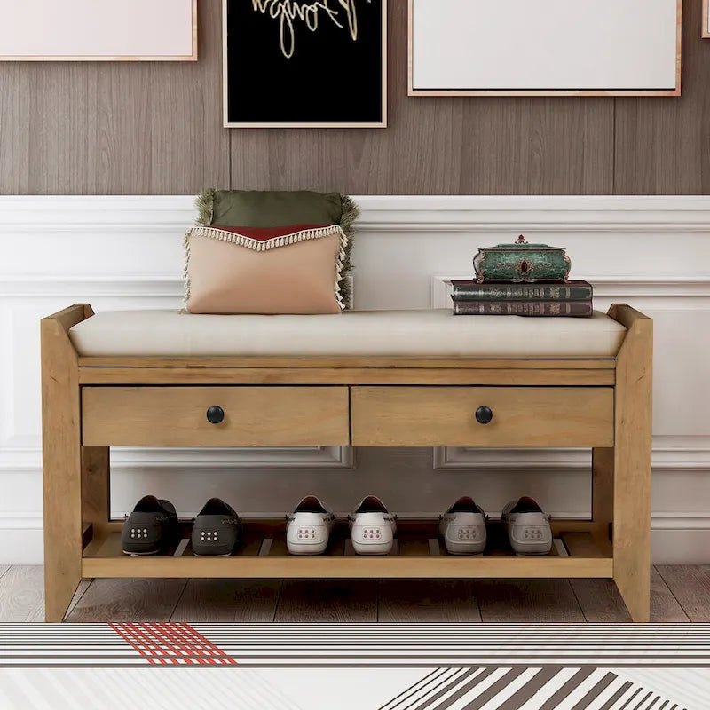Entryway Storage Bench with Drawers and Shoe Rack