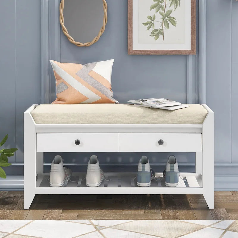 Entryway Storage Bench with Drawers and Shoe Rack