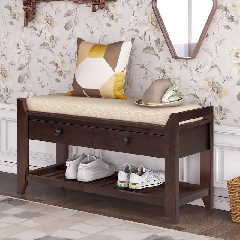 Entryway Storage Bench with Drawers and Shoe Rack