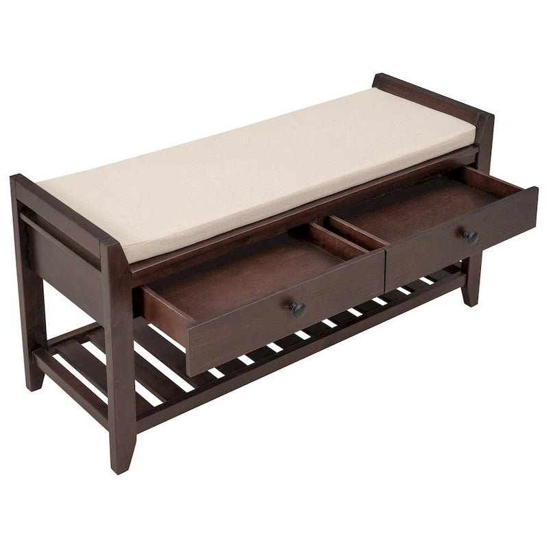 Entryway Storage Bench with Drawers and Shoe Rack
