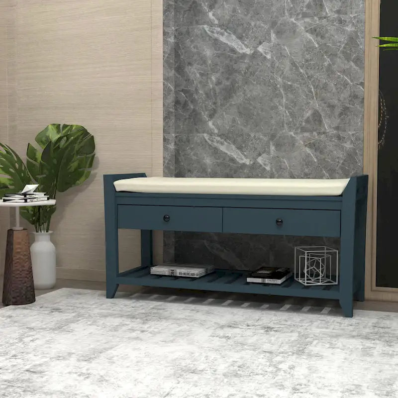 Entryway Storage Bench with Drawers and Shoe Rack