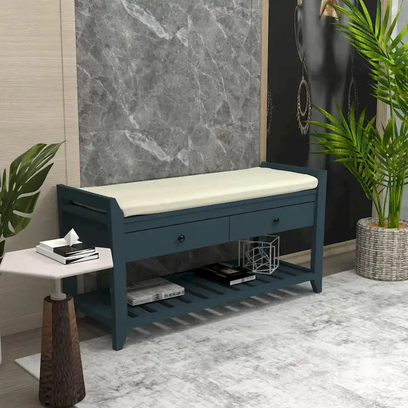 Entryway Storage Bench with Drawers and Shoe Rack