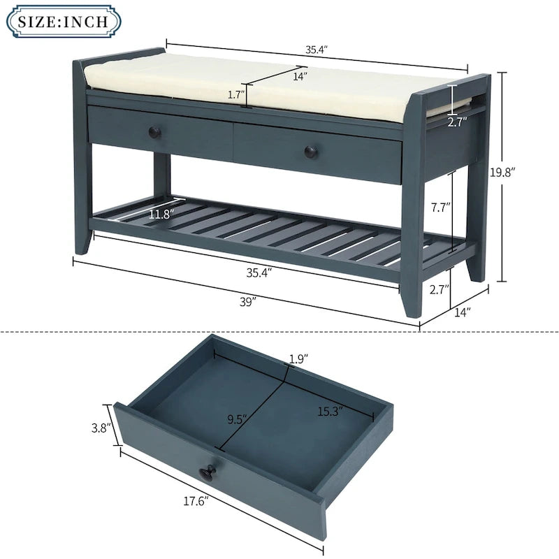 Entryway Storage Bench with Drawers and Shoe Rack
