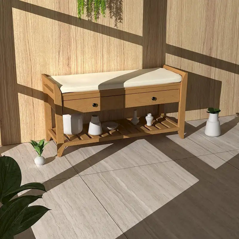 Entryway Storage Bench with Drawers and Shoe Rack