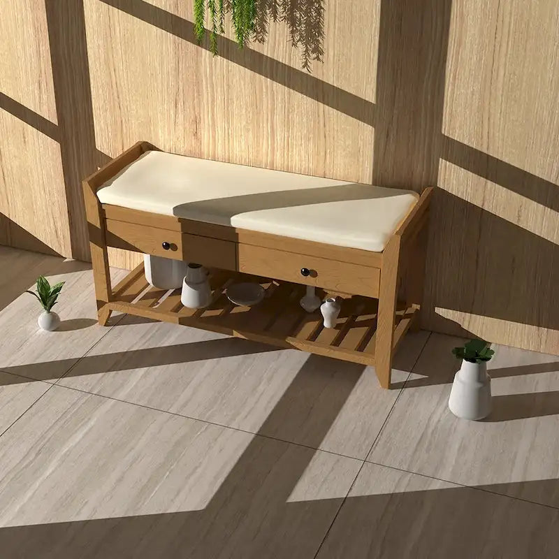 Entryway Storage Bench with Drawers and Shoe Rack
