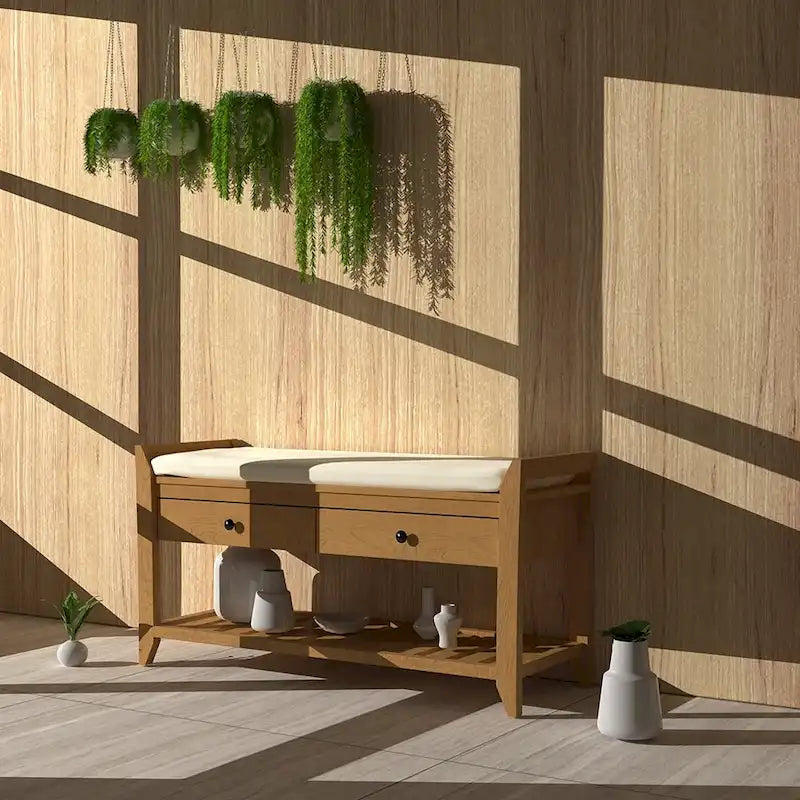 Entryway Storage Bench with Drawers and Shoe Rack