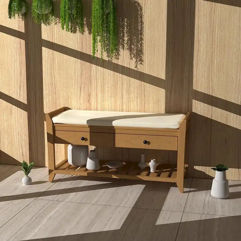 Entryway Storage Bench with Drawers and Shoe Rack