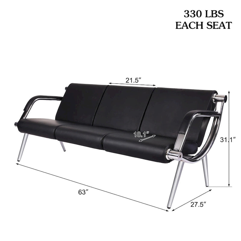 3-Seat Waiting Room Chair with PU Leather and Armrests