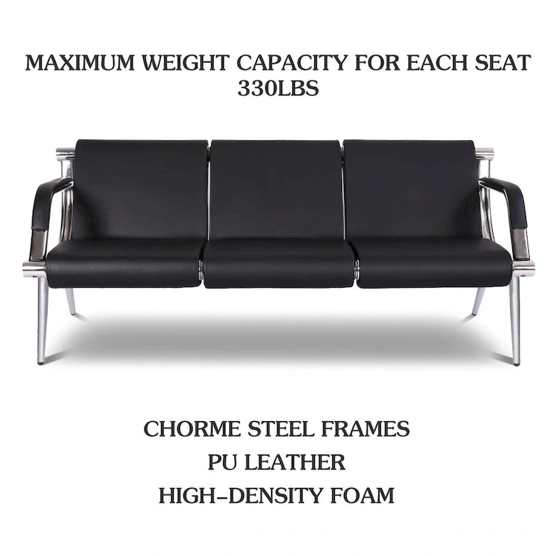 3-Seat Waiting Room Chair with PU Leather and Armrests