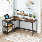 L-Shaped Corner Desk with Reversible Storage Shelf