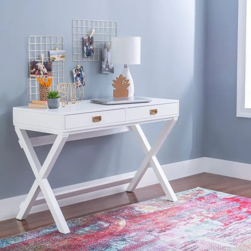 White X-Base Writing Desk with Drawers