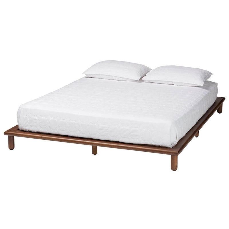 Mid-Century Modern Walnut Brown Wood Bed Frame