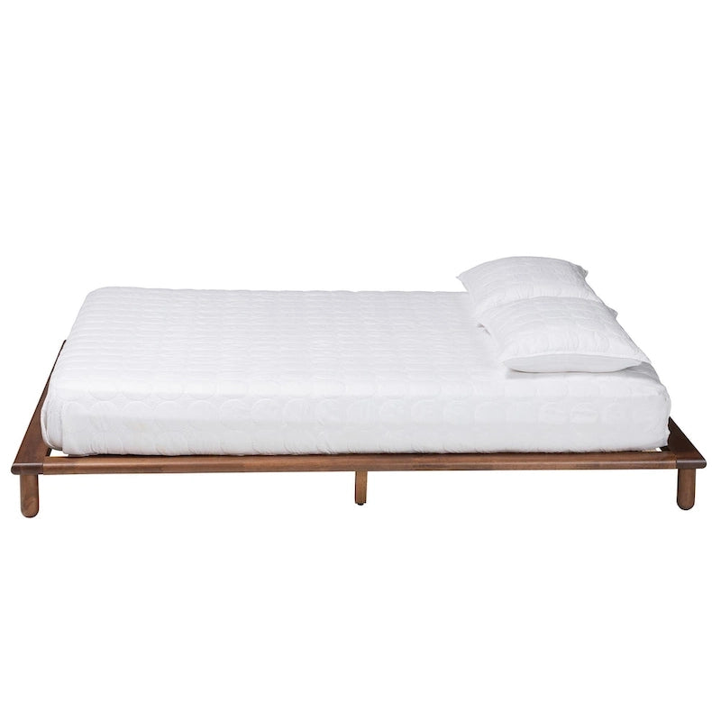 Mid-Century Modern Walnut Brown Wood Bed Frame