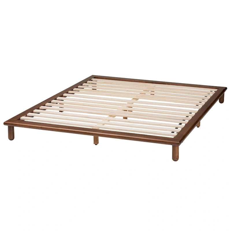 Mid-Century Modern Walnut Brown Wood Bed Frame