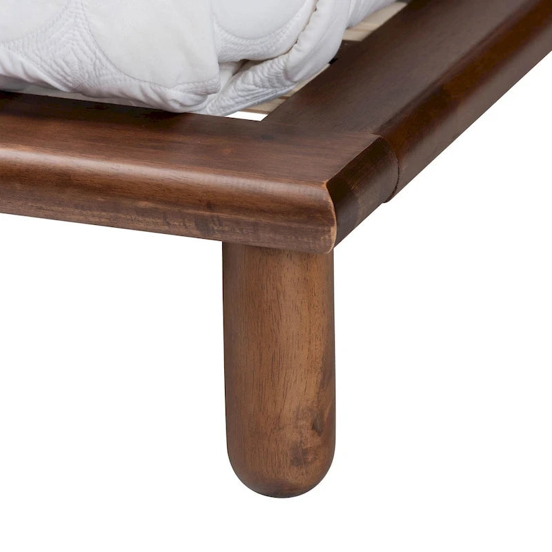 Mid-Century Modern Walnut Brown Wood Bed Frame