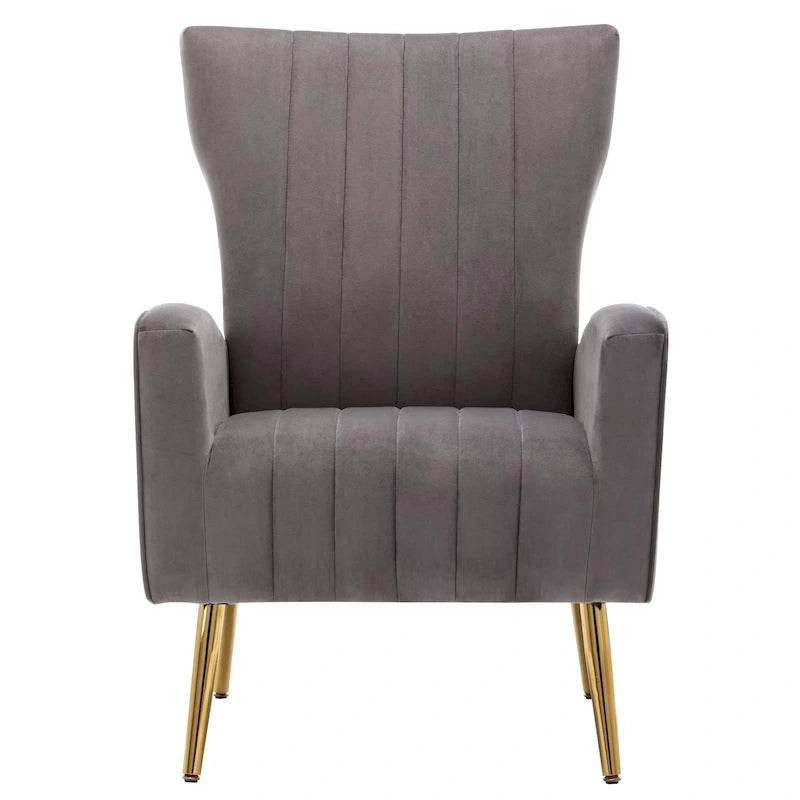 Velvet Wing Accent Chair with Gold Metal Legs