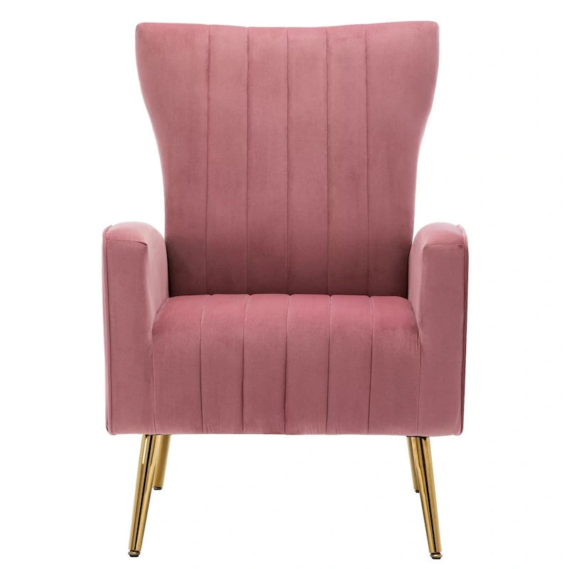 Velvet Wing Accent Chair with Gold Metal Legs