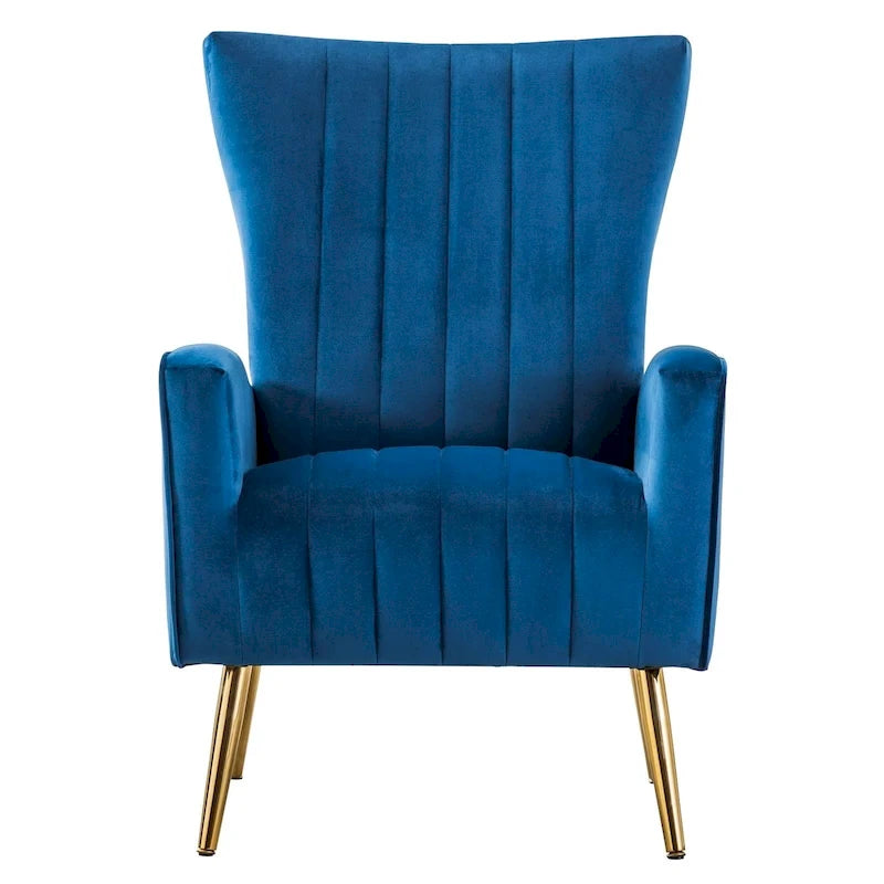 Velvet Wing Accent Chair with Gold Metal Legs