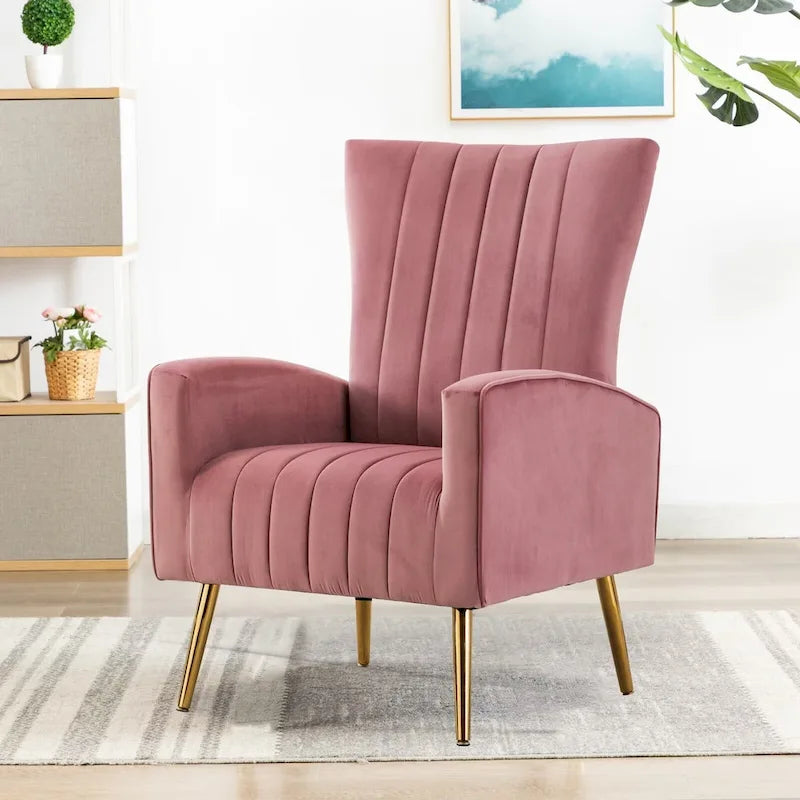 Velvet Wing Accent Chair with Gold Metal Legs