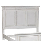 King Panel Headboard with Crown Molding – Antique White Finish
