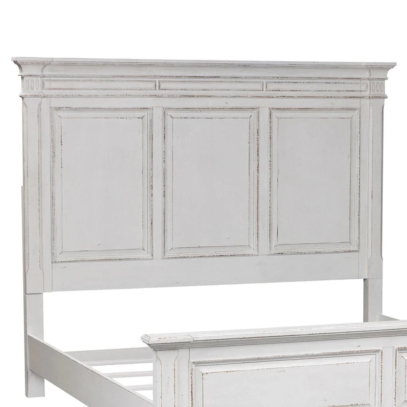 King Panel Headboard with Crown Molding – Antique White Finish