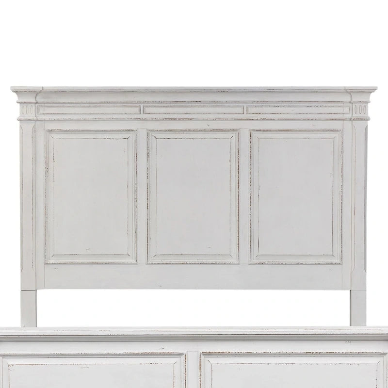 King Panel Headboard with Crown Molding – Antique White Finish