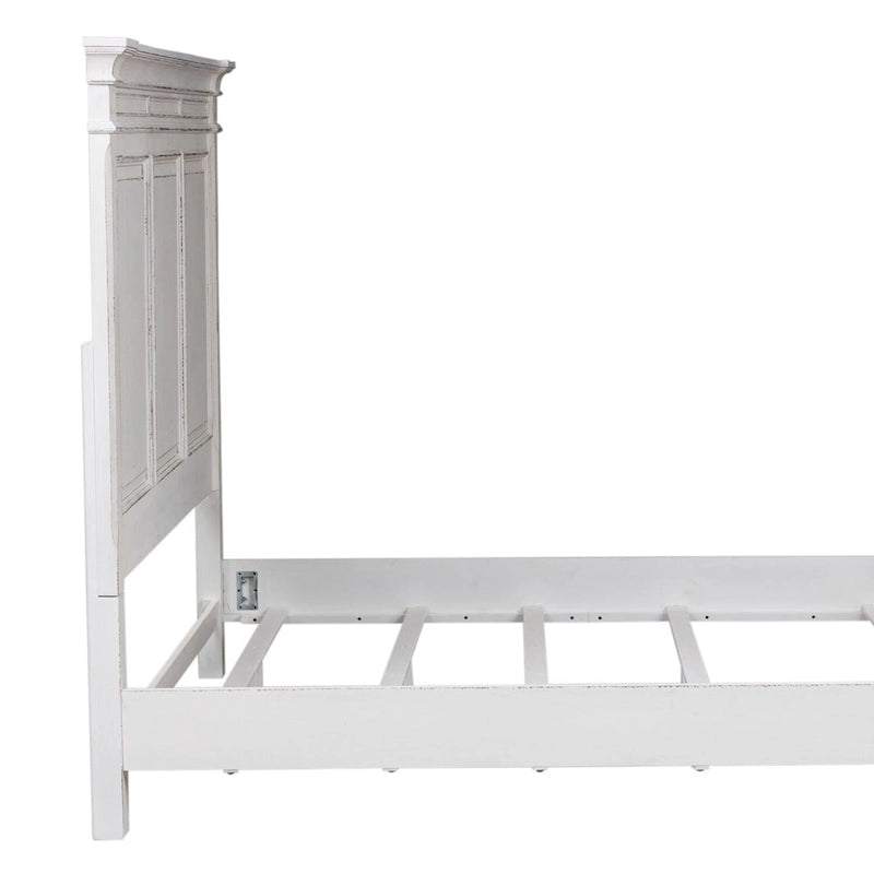 King Panel Headboard with Crown Molding – Antique White Finish