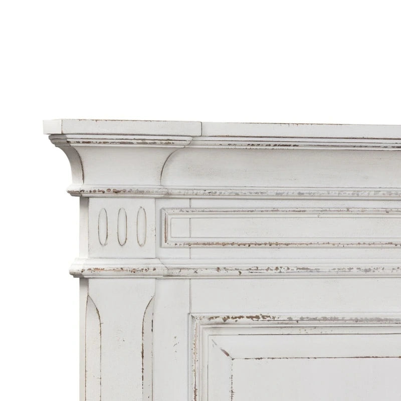 King Panel Headboard with Crown Molding – Antique White Finish