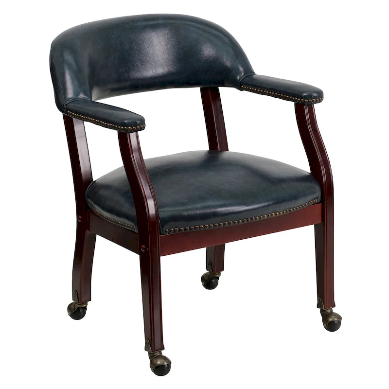 Upholstered Conference Chair with Nailhead Trim and Casters