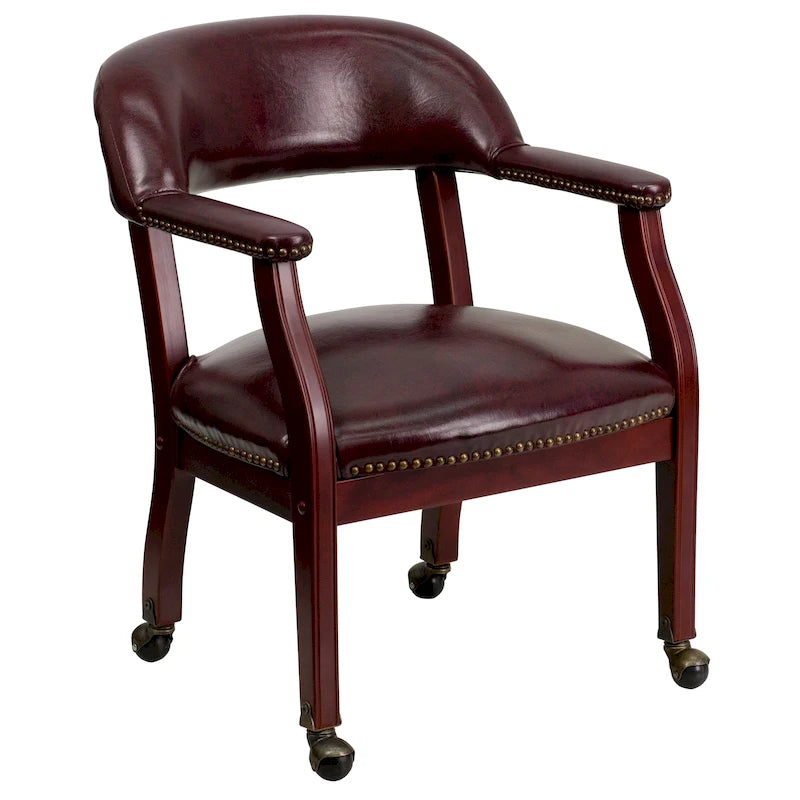 Upholstered Conference Chair with Nailhead Trim and Casters