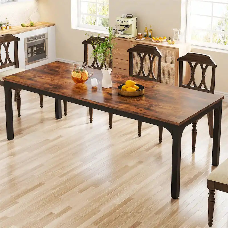 78.74" Industrial Rectangular Dining Table with Heavy-Duty Metal Legs