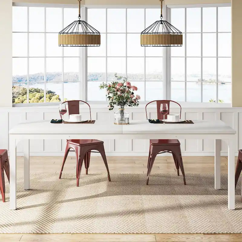 78.74" Industrial Rectangular Dining Table with Heavy-Duty Metal Legs
