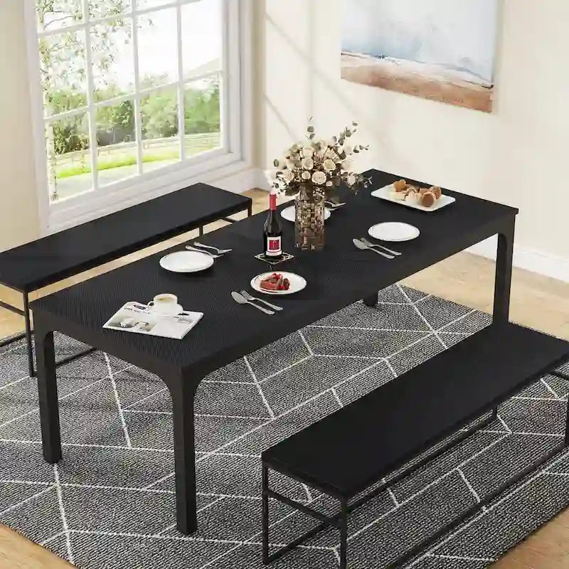78.74" Industrial Rectangular Dining Table with Heavy-Duty Metal Legs