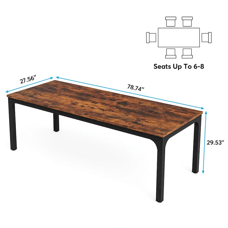 78.74" Industrial Rectangular Dining Table with Heavy-Duty Metal Legs