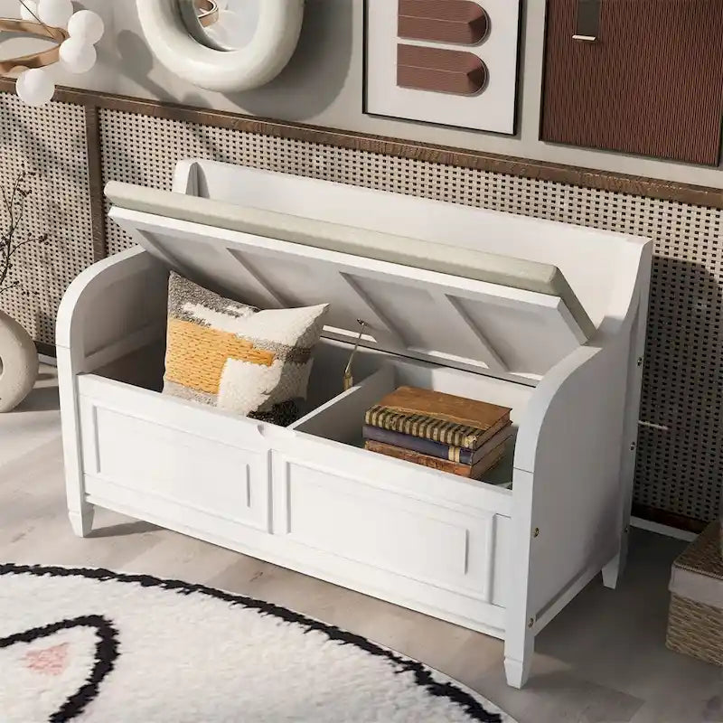 42" Rustic Solid Wood Entryway Storage Bench with Cushion