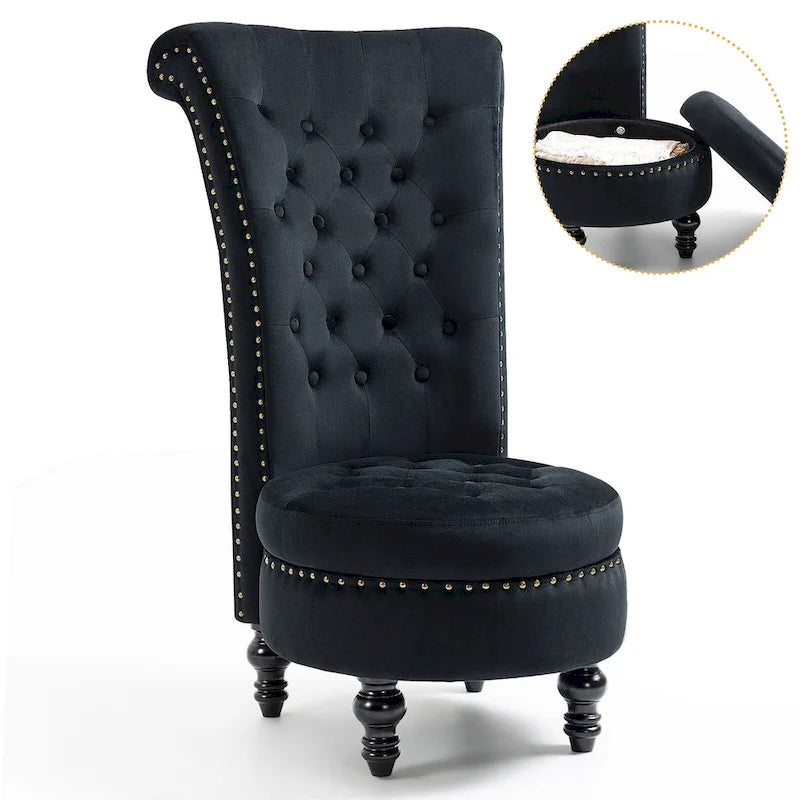 High Back Velvet Accent Chair with Storage