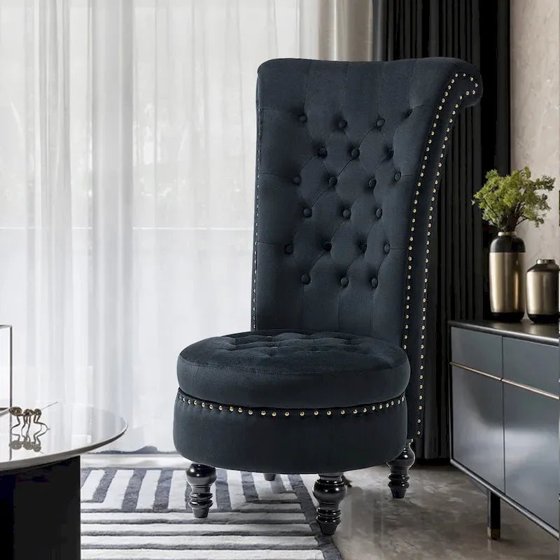 High Back Velvet Accent Chair with Storage