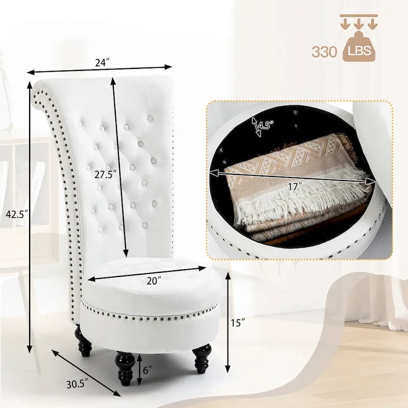 High Back Velvet Accent Chair with Storage